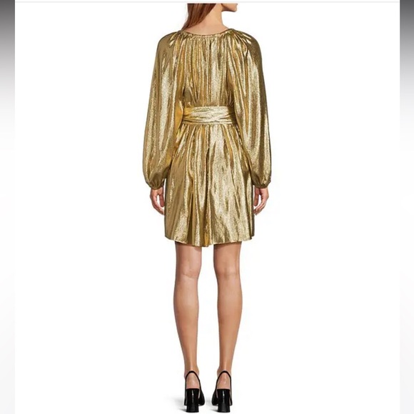 NWT ANTONIO MELANI Raffaella Metallic Split V-Long Sleeve Tie Waist Dress - Picture 2 of 8